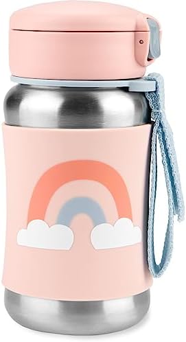 Pink silicone sleeve detailing on toddler stainless water bottle
