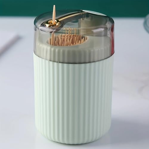 Irodlspeb automatic pop up toothpick dispenser green front view on dining table