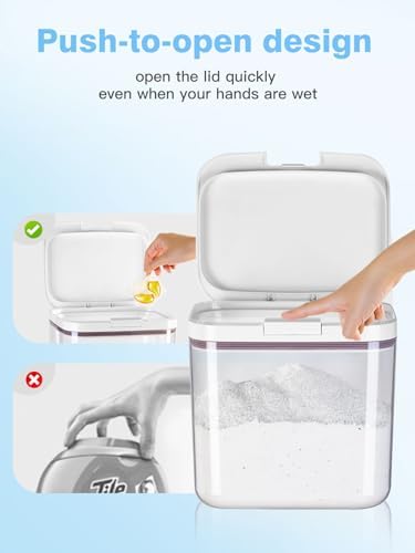 LivLab Mker five point five liter powder organizer with marked measuring cup for precision dosing.