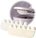 EASICOZI toilet seat pee guard installed on an oval toilet seat blocking the bowl gap