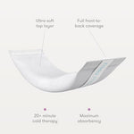 Side view of the Frida Mom padsicle packaging highlighting the instant cold therapy feature.