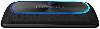Motorola smart speaker resting on a nightstand displaying interactive alexa visual controls
