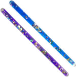 Close up of blue and purple sensory glitter wands