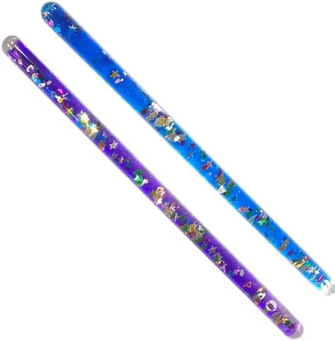 Close up of blue and purple sensory glitter wands