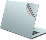 Back view of a 15 inch laptop featuring the blue ohgo 3M vinyl full size wrap showing precise edge alignment.
