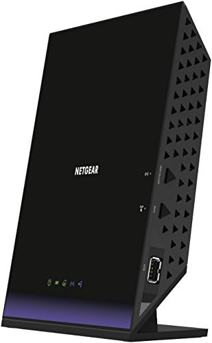 Netgear dual band gigabit router showcasing sleek black chassis and vertical form factor orientation