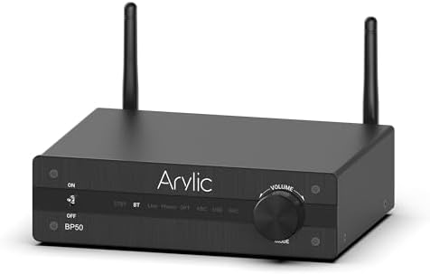 Arylic BP50 home audio receiver back panel revealing HDMI ARC phono input and RCA ports