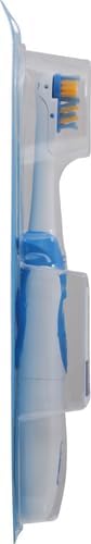 Side view of the multi colored Oral-B power toothbrush emphasizing the waterproof handle design.