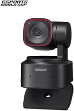 OBSBOT Tiny 2 Lite streaming camera highlighting the motorized 2-axis PTZ tracking gimbal base.