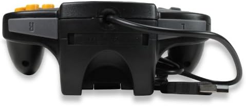 Rear view of the black retro USB gaming controller showing the ergonomic grip design and Z trigger button