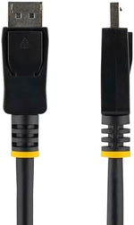 Close up view of the molded latching mechanism on the male DisplayPort monitor cord