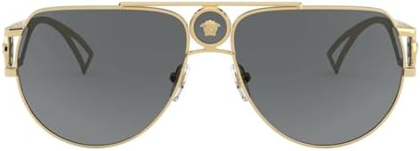 Close up of Versace Medusa logo on sunglasses bridge