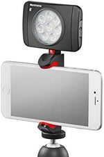 Manfrotto double lock smartphone accessory mount showing universal connection holes close up.