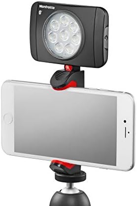 Manfrotto double lock smartphone accessory mount showing universal connection holes close up.