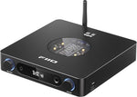 FiiO high fidelity desktop headphone amplifier back panel with balanced XLR and dual RCA audio outputs