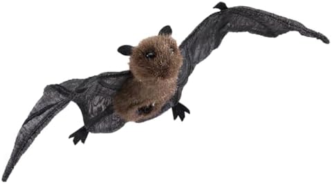 Folkmanis interactive bat plush toy showing full ten inch black wingspan.