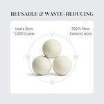 Close up view of natural pet hair catcher wool balls showcasing the premium New Zealand material composition