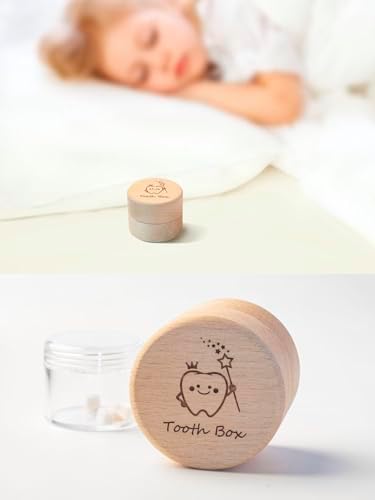 Close up of tooth fairy box engraved detail on natural wood