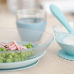 Beaba 3-piece glass dinnerware set including cup with silicone grip