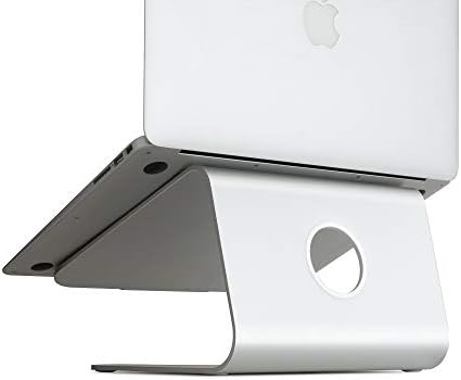 Patented mStand desktop workspace setup displaying rear cable management hole feature