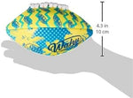 Teal and yellow Wahu outdoor mini football real laces close up