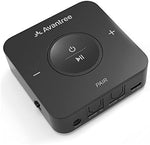 Avantree TC417 wireless audio adapter back view displaying the optical input output and auxiliary ports