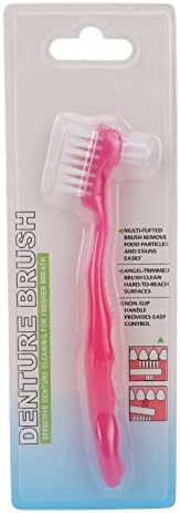 Close up view of the soft multi tufted bristles on the false teeth cleaning brush.