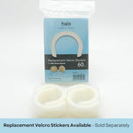 Authentic Halo Ostomy security shield being applied to an ileostomy pouch for impact resistance.