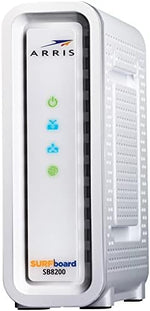 Back panel of Arris SB8200 showing dual Gigabit Ethernet ports
