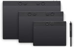 Ultra-slim four millimeter magnesium drawing tablet paired with a widescreen professional monitor setup.