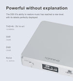 Side view profile of the compact matte black metallic housing belonging to the third-generation Topping D50 desktop hifi audio system.