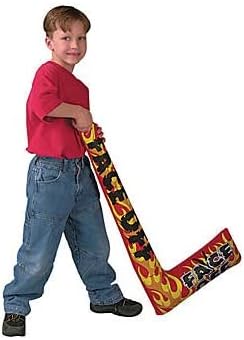 Assorted colorful vinyl blow up hockey stick toys displayed together.