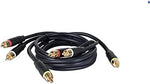 Dynex three foot male to male RCA cable bundle in black color for television connections.