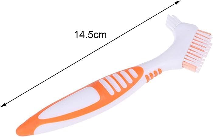 BWESOO double sided false teeth cleaning brush close up showing multi layered bristles