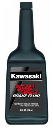 Kawasaki DOT 3 and 4 Motor Vehicle Brake Fluid 8 Fluid Ounces front view bottle showing official part number K61081-002A.