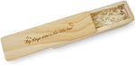 Close up look at the secure metal clasp on the pine wood baby reveal case