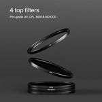 Side profile of stacked Urth magnetic lens filters for photography.