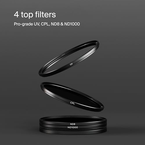 Side profile of stacked Urth magnetic lens filters for photography.