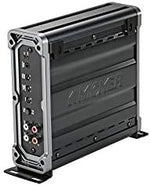 Kicker CX Series mono subwoofer amplifier packaged box content view with manual.