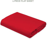 Close-up view of the 1500 thread count Egyptian quality stitching on the red bedding.