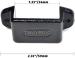 Durable textured plastic dashboard hanger holding a handheld two way radio inside a car console