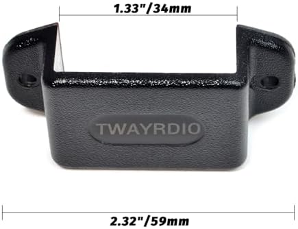 Durable textured plastic dashboard hanger holding a handheld two way radio inside a car console