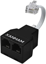 XANHAM RJ11 telephone cord adapter displaying the integrated three inch black cable length