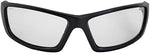 Alpha Omega AO2 auto-darkening riding glasses displaying the clear-to-smoke photochromic transition effect