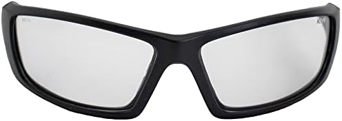 Alpha Omega AO2 auto-darkening riding glasses displaying the clear-to-smoke photochromic transition effect