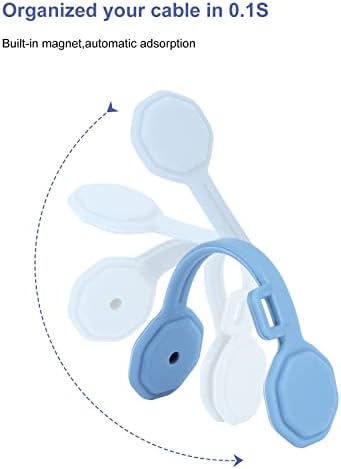Reusable magnetic cord holder clipping a phone charging wire neatly.