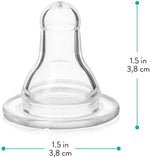 Clear silicone replacement nipples for standard neck baby bottles close up view