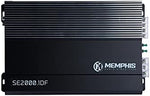 Memphis Audio SE2000.1DF Class D car amplifier side panel showing the power terminals and fuse slots.