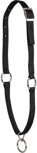 Heavy duty red polypropylene equestrian neck collar showing the buckle closure and swivel snap lead ring.