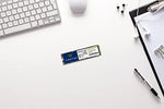 Back profile view of the slim green printed circuit board storage drive